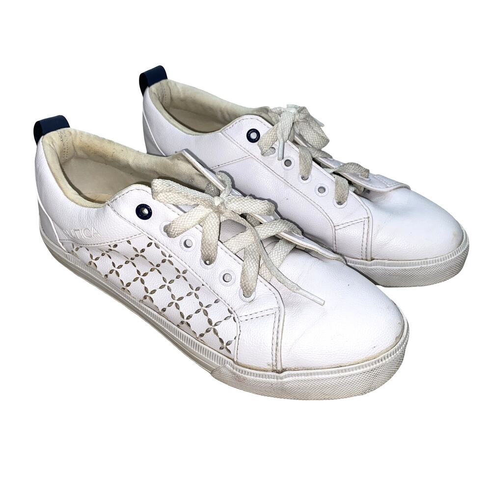 Nautica White Low Top Sneakers - Women's Fashion Casual Shoes Size